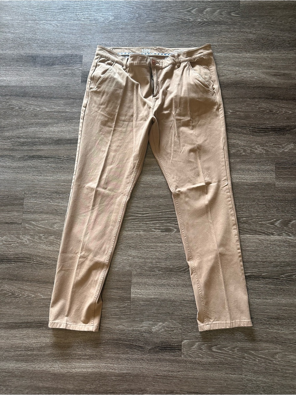 Mugsy Belmonts Chino Pants Beige Slim Fit Flat Front Tapered Twill Men 40x36